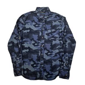 Banana Republic Untucked Slim Shirt Mens Small Blue Camo‎ Luxe Flannel Cotton
